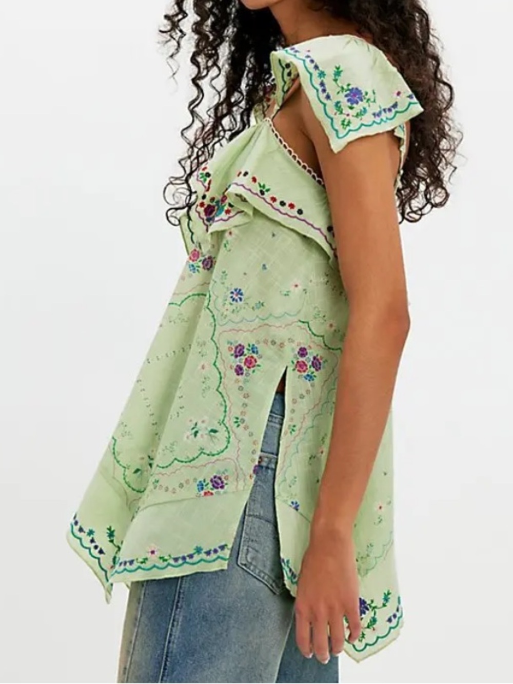 Free People Light Green Embroidered Floral tunic - Picture 4 of 11